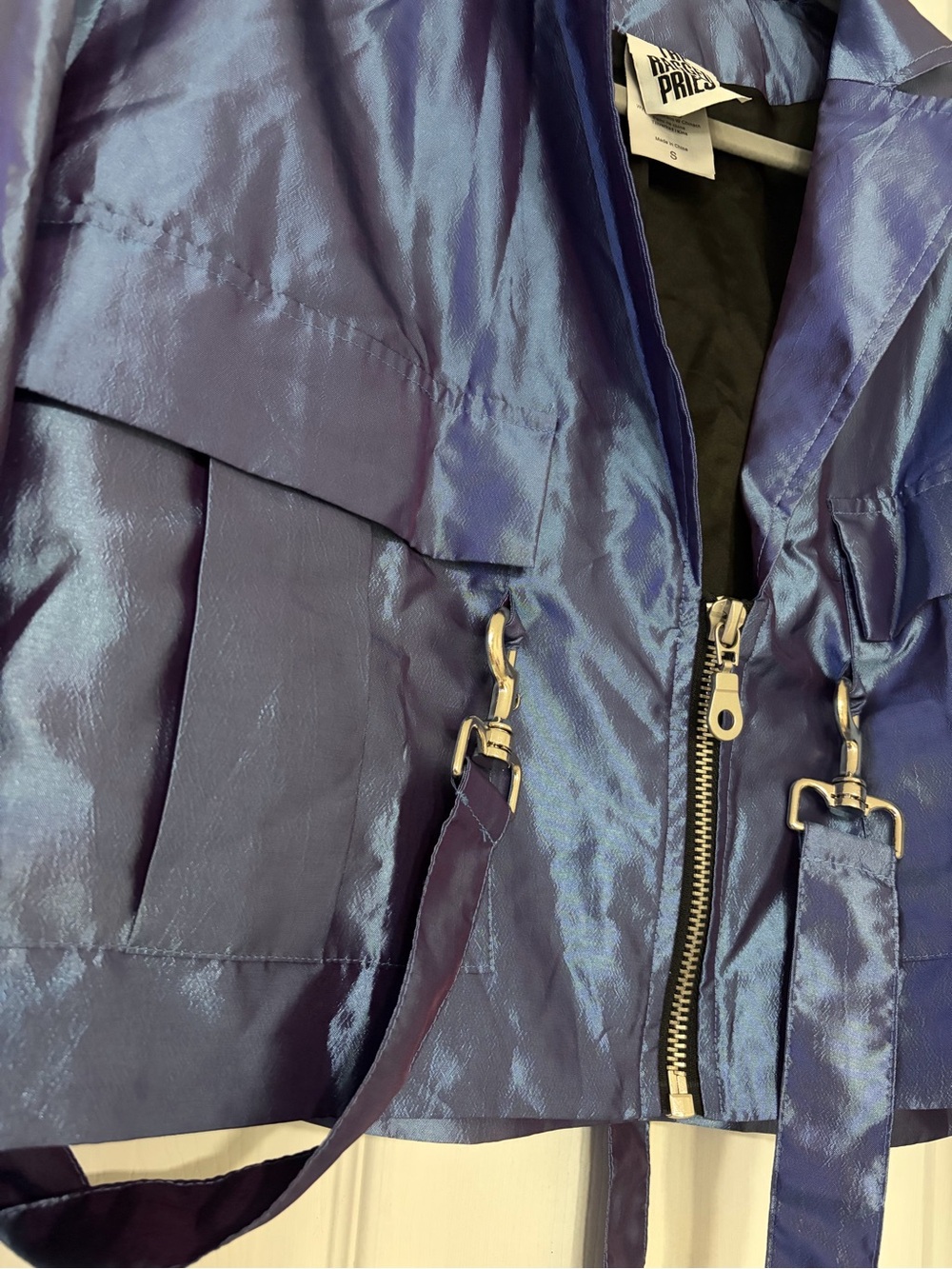 The Ragged Priest Women Metallic Blue Crop Jacket Iridescent Cyberpunk Size S - Picture 3 of 4